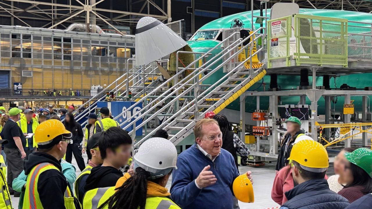 Stan Deal, Boeing Commercial Airplanes President and CEO, speaks with teammates Jan. 25 at the Quality Stand Down in Renton, Wash.