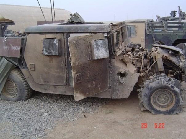 The vehicle Mejia was riding in when it hit an IED. Courtesy of Armando Mejia