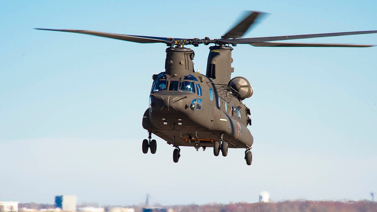 Picture of a Chinook Helicopter in flight.