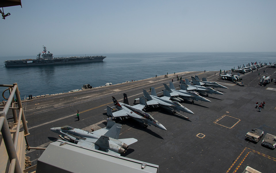 F/A-18 Super Hornets on aircraft carrier