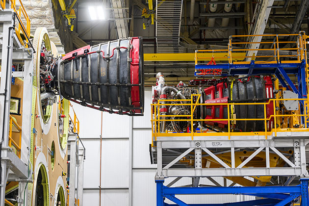 Teams at NASA’s Michoud Assembly Facility prepare the second RS-25 engine for installation on Core Stage 2
