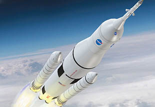 Artist rendering of a launched rocket at high altitude.