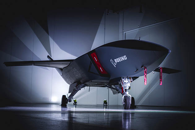Boeing Australia has built the first of three Loyal Wingman aircraft, which will serve as the foundation for the Boeing Airpower Teaming System being developed for the global defense market. The aircraft are designed to fly alongside existing platforms and use artificial intelligence to conduct teaming missions. (Boeing photo)