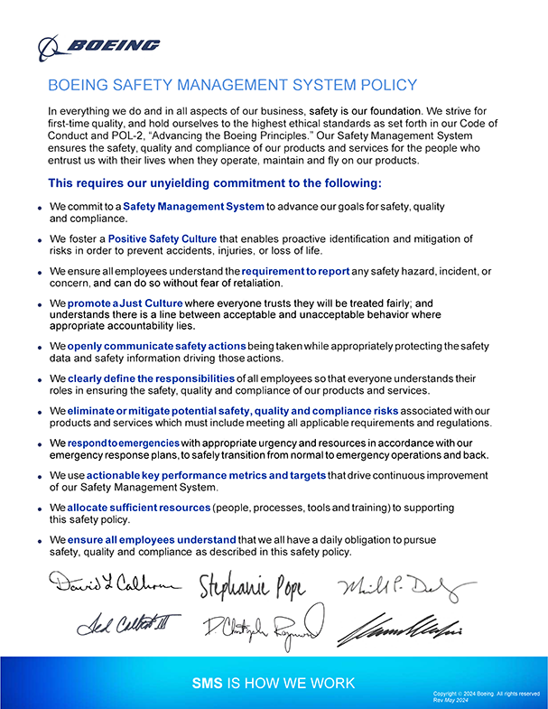 Signed Boeing Safety Management System Policy